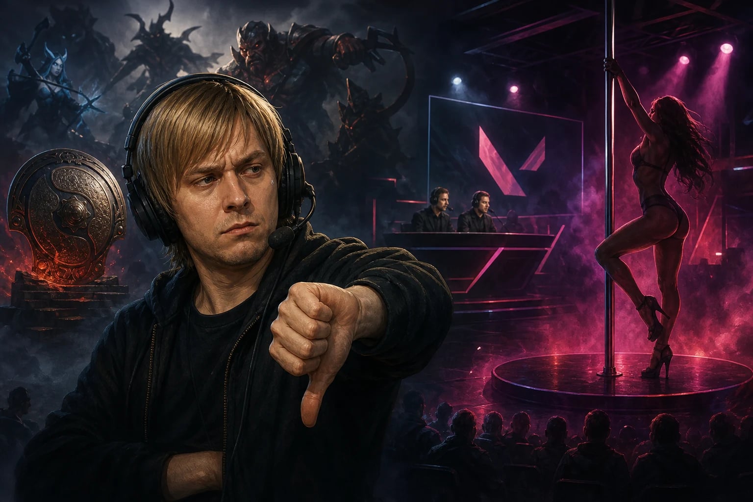 NS раскритиковал шест для танцев в студии Paragon во время трансляции TI-квалификации