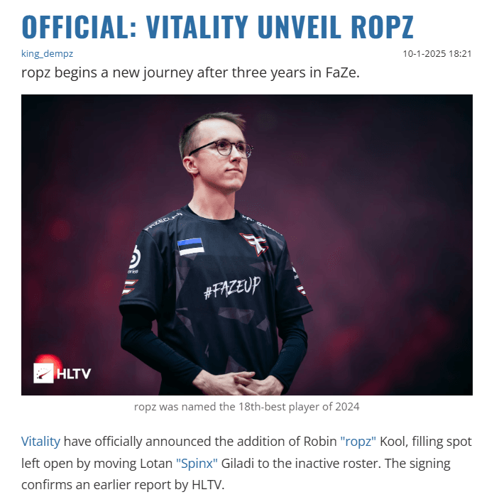A key moment was the signing of ropz, after which the Vitality roster began to look literally perfect and without weak spots
